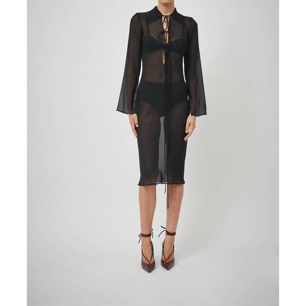 NEW BEARE PARK silk georgette tie blouse dress in black